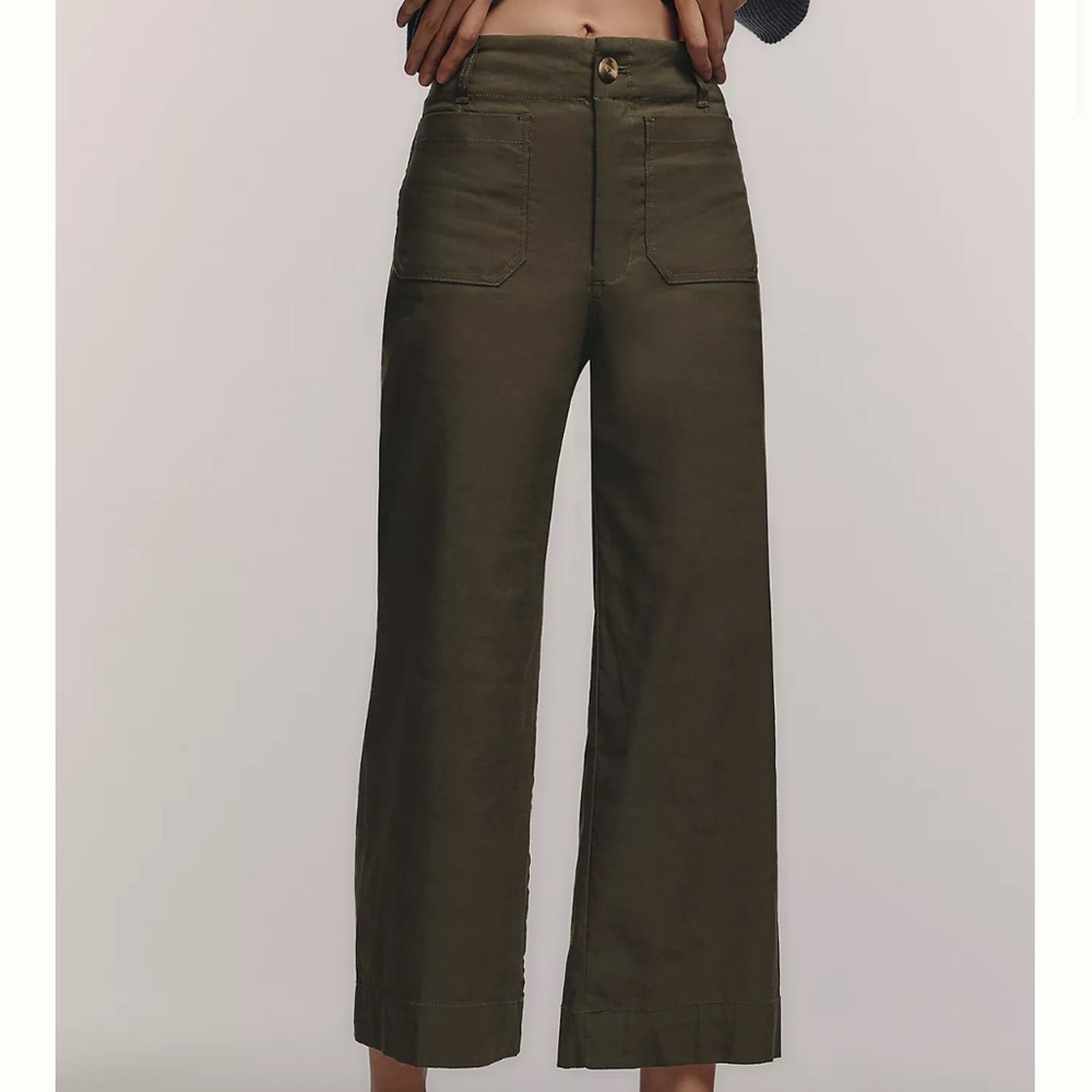 Anthropologie X Maeve The Colette Wide Leg Pants Olive Green Size 29T